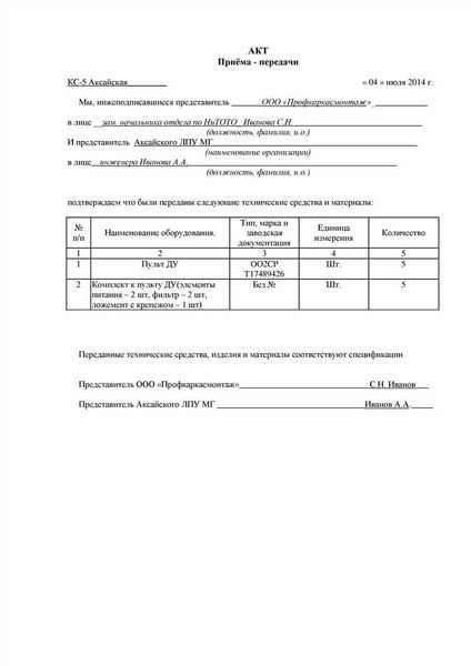 Акт передачи строительной площадки подрядчику