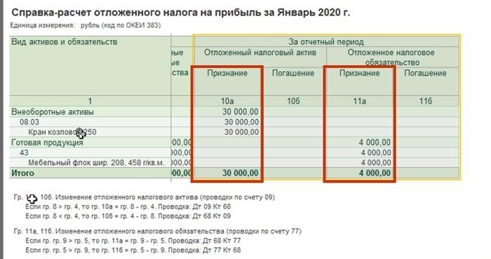 Порядок определения временных разниц на примерах в 1С